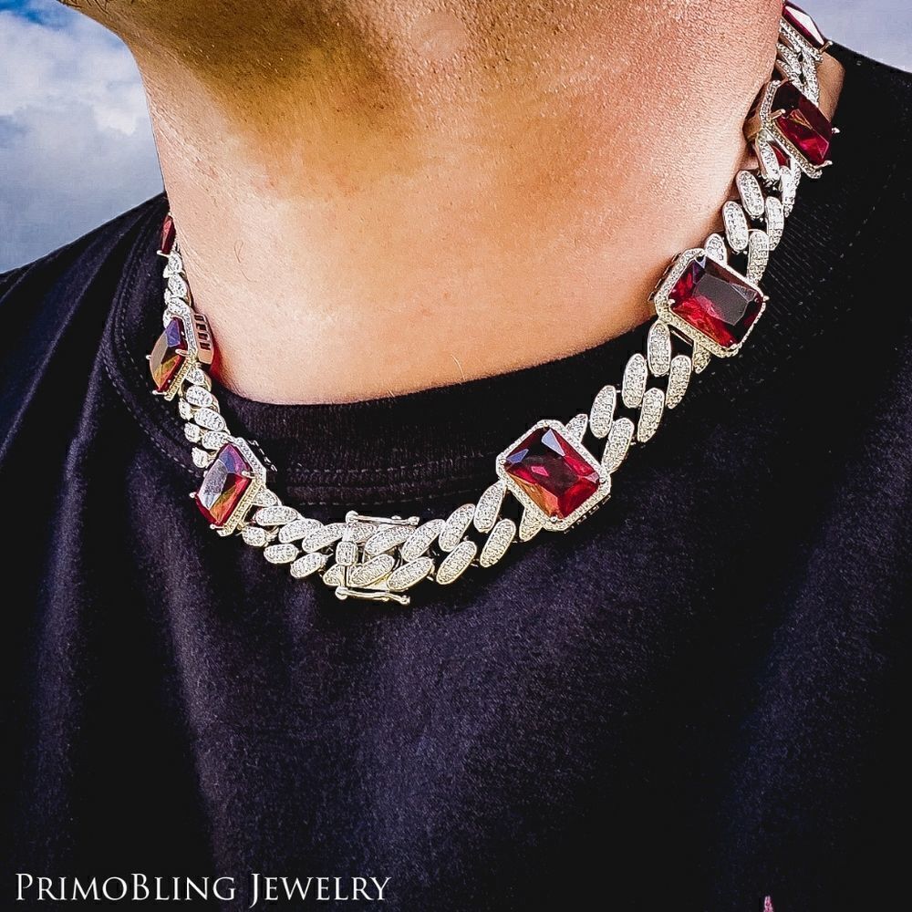 Diamond & Ruby Cuban Link Chain - Picture 3 of 5